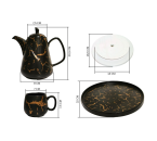Vicenza Perlengkapan Minum Teh Set Livia Motif Marmer – Hitam TM89